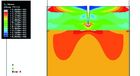 Simulation des Rissfortschritts in Schichten eines Elektronikbauteils.